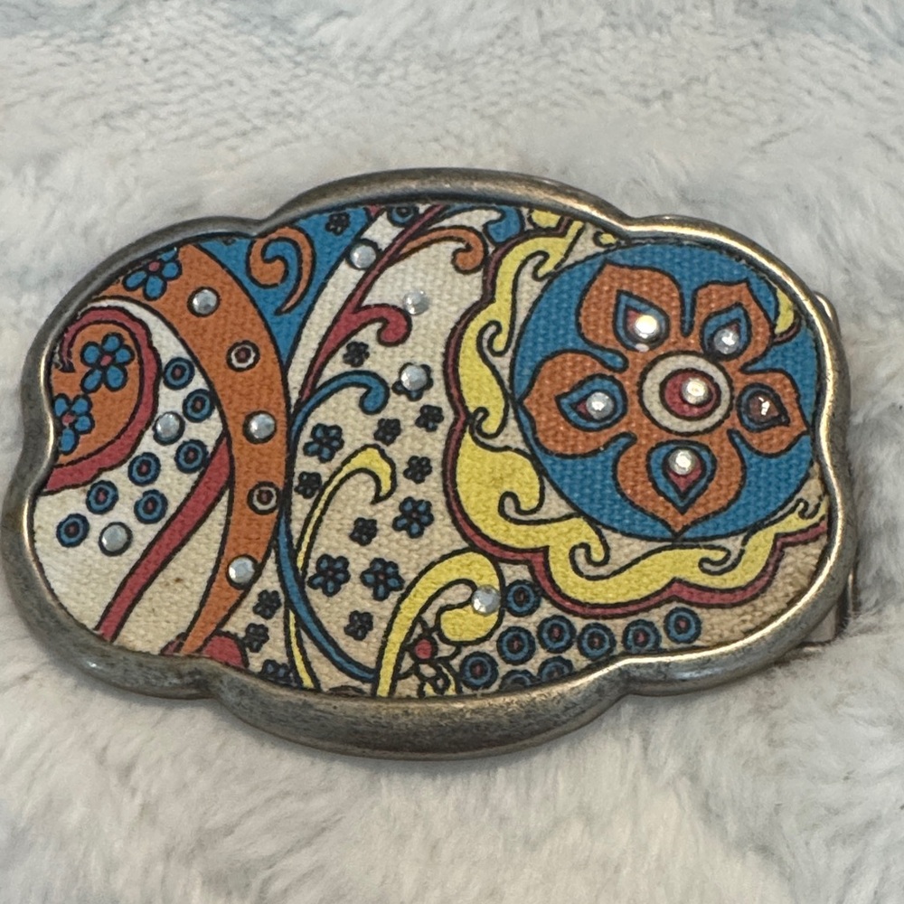 Colorful Paisley Belt Buckle with Rhinestones